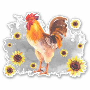 Rooster met zonnebloemen, op maat gesneden vinylSt Sticker
