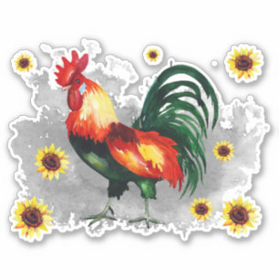 Rooster met zonnebloemen, op maat gesneden vinylSt Sticker