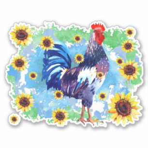 Rooster met zonnebloemen, op maat gesneden vinylSt Sticker