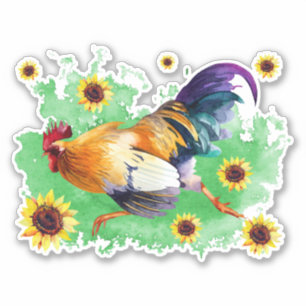 Rooster met zonnebloemen, op maat gesneden vinylSt Sticker