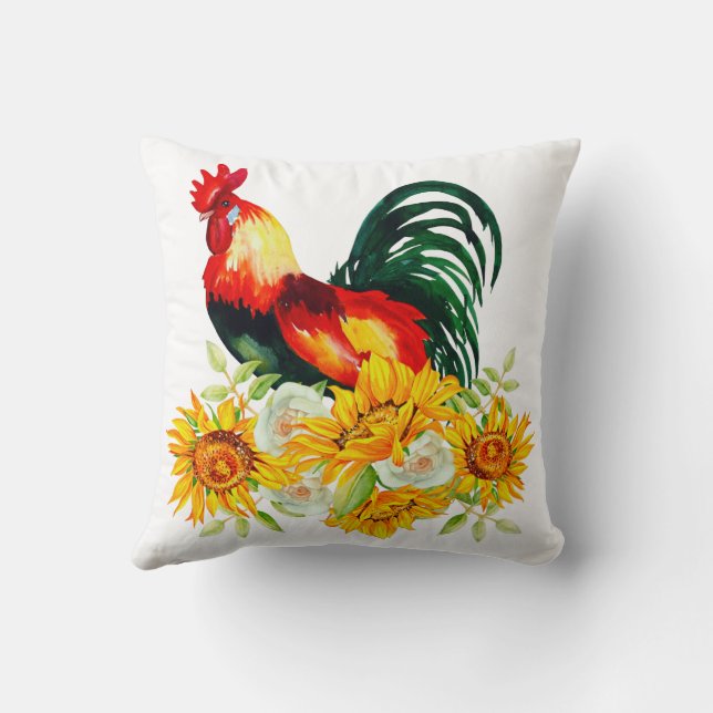Rooster met zonnebloemen Sierkussen (Achterkant)
