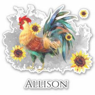 Rooster met zonnebloemen sticker