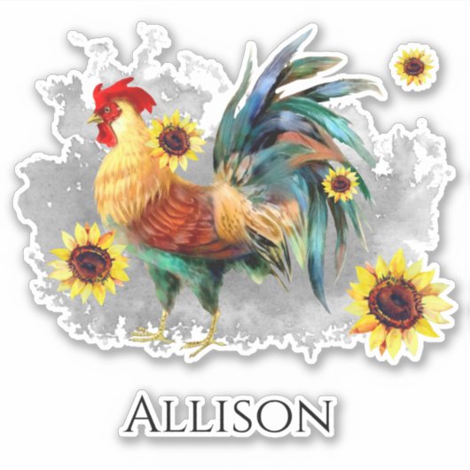 Rooster met zonnebloemen sticker (Voorkant)