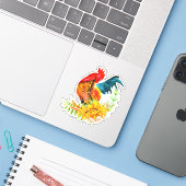 Rooster met zonnebloemen Vinyl Sticker (Laptop met iPhone)