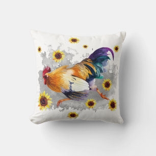 Rooster met zonnebloemolie Waterverf Art Sierkusse Kussen