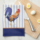 Rooster motifs rayures Serviette de cuisine (Quart Plié)