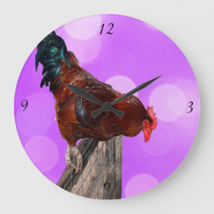 Rooster Nosy Parker, Roze Grote Muurklok. Klok
