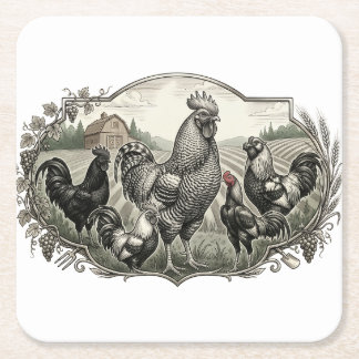 Rooster op de boerderij vierkante kartonnen onderzetter