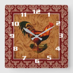  rooster op een rotsvast patroon vierkante klok