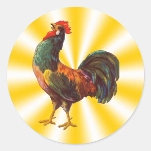  Rooster op gele sterrenachtergrondse Sticker
