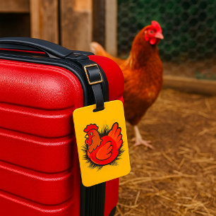 Rooster op stro bagagelabel