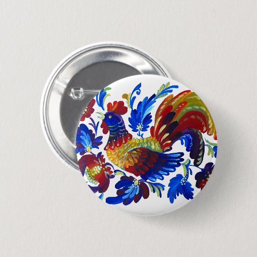 Rooster Petrykivka Oekraïense kunst Ronde Button 5,7 Cm (Voorkant /achterkant)