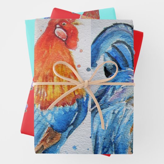 Rooster Red Chicken Cochle Bird Waterverf Art Inpakpapier Vel (In situ)