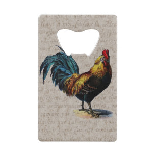  Rooster Retro Chicken Antiek Text Birds Kredietkaart Flessenopener