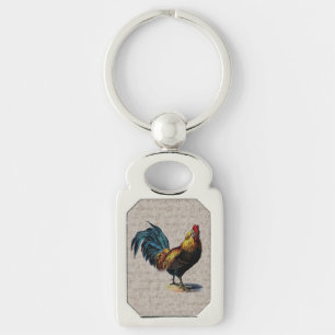 Rooster Retro Chicken Antiek Text Birds Sleutelhanger