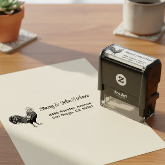 Rooster Return Address Self Inking Stamp Zelfinktende Stempel