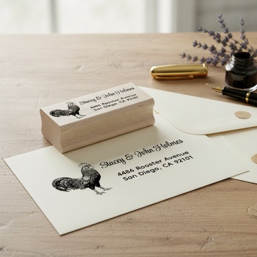 Rooster Return Address Stamp Rubberstempel