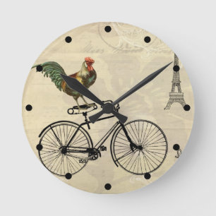  Rooster Riding a Bike van Eiffel Tower Ronde Klok