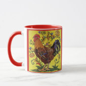 Rooster Rouge Poulet Folk Art Mug Jaune Floral (Gauche)