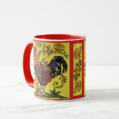 Rooster Rouge Poulet Folk Art Mug Jaune Floral (Devant gauche)