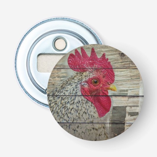 Rooster Rustic Chicken Coop Barn Board Button Flesopener (Voorkant)