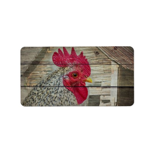 Rooster Rustic Chicken Coop Barn Board Etiket (Voorkant)