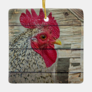 Rooster Rustic Chicken Coop Barn Board Keramisch Ornament