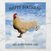 ROOSTER SKY CLOUDS FOTO HAPPY BIRTHDAY WINE ETIKET (Enkel label)