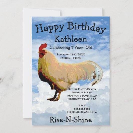 ROOSTER SKY CLOUDS HAPPY BIRTHDAY INVITATION KAART (Voorkant)