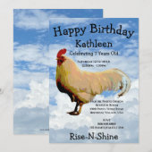 ROOSTER SKY CLOUDS HAPPY BIRTHDAY INVITATION KAART (Voorkant / Achterkant)