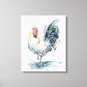 Rooster Splash - Waterverf Canvas Afdruk