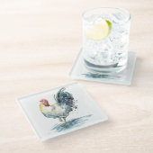 Rooster Splash - Waterverf Glazen Onderzetter (Schuin)