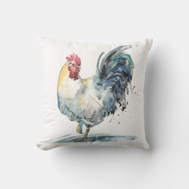 Rooster Splash - Waterverf Kussen (Voorkant)