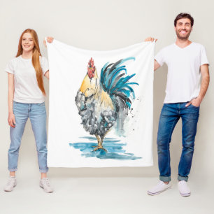 Rooster Splash - Waterverf Portret Fleece Deken