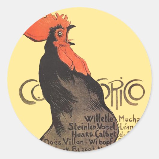 Rooster Steinlen Cocorico French Art Ronde Sticker (Voorkant)