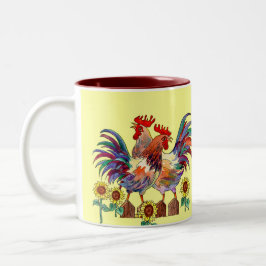 ROOSTER SUNFLOWER CUP by SHARON SHARPE Tweekleurige Koffiemok