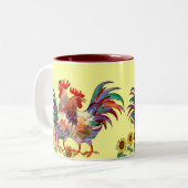 ROOSTER SUNFLOWER CUP by SHARON SHARPE Tweekleurige Koffiemok (Voorkant links)