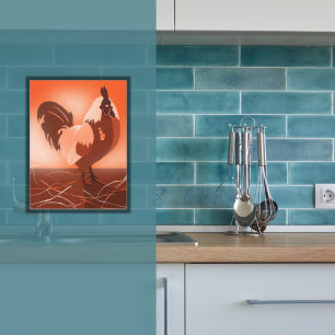 Rooster Sunset Oranje Kitchen Wall Art - Poster