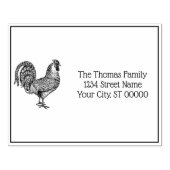 Rooster Tekening Lithografie #1 Naam Retouradres Rubberstempel (Afrduk)