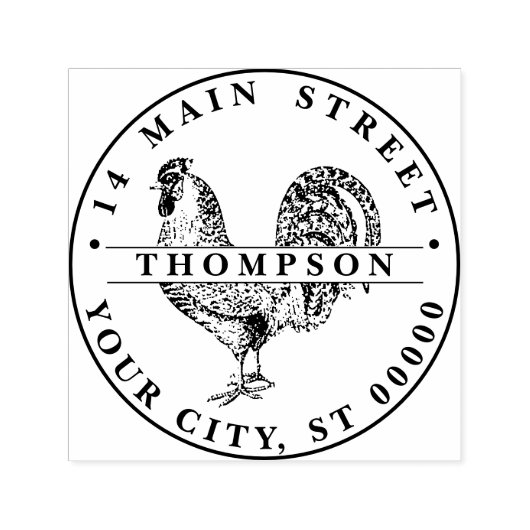 Rooster Tekening Lithograph #2 Naam Retouradres Zelfinktende Stempel (Design)