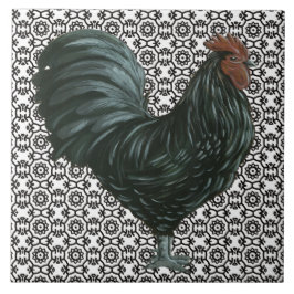 Rooster Tile zwart-wit Tegeltje