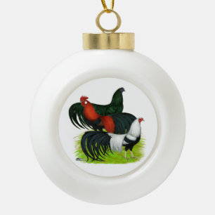 Rooster Trio met lange staart Keramische Bal Ornament