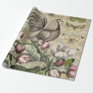 Rooster Tuin Bloem Vlinder Kunst Cadeaupapier