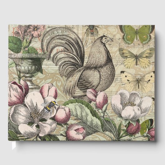 Rooster Tuin Bloem Vlinder Kunst Gastenboek (Voorkant)