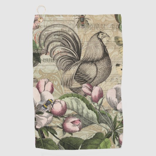 Rooster Tuin Bloem Vlinder Kunst Golfhanddoek (Voorkant)