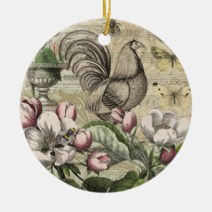 Rooster Tuin Bloem Vlinder Kunst Keramisch Ornament