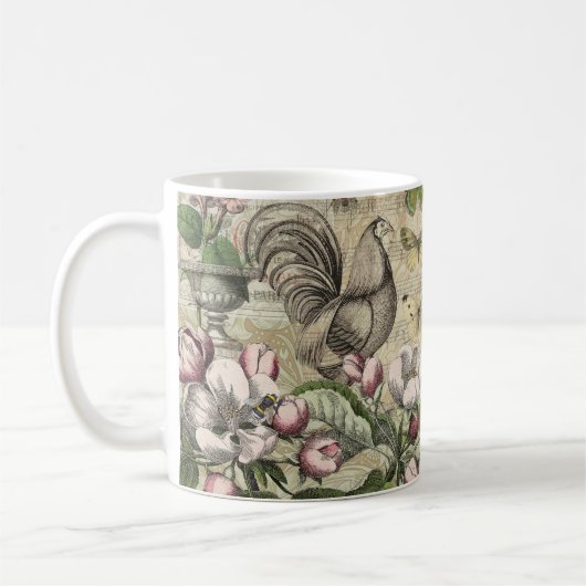 Rooster Tuin Bloem Vlinder Kunst Koffiemok (Links)