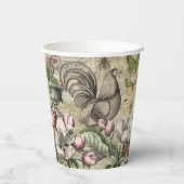 Rooster Tuin Bloem Vlinder Kunst Papieren Bekers (Achterkant)