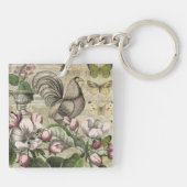 Rooster Tuin Bloem Vlinder Kunst Sleutelhanger (Achterkant)