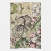 Rooster Tuin Bloem Vlinder Kunst Theedoek (Verticaal)